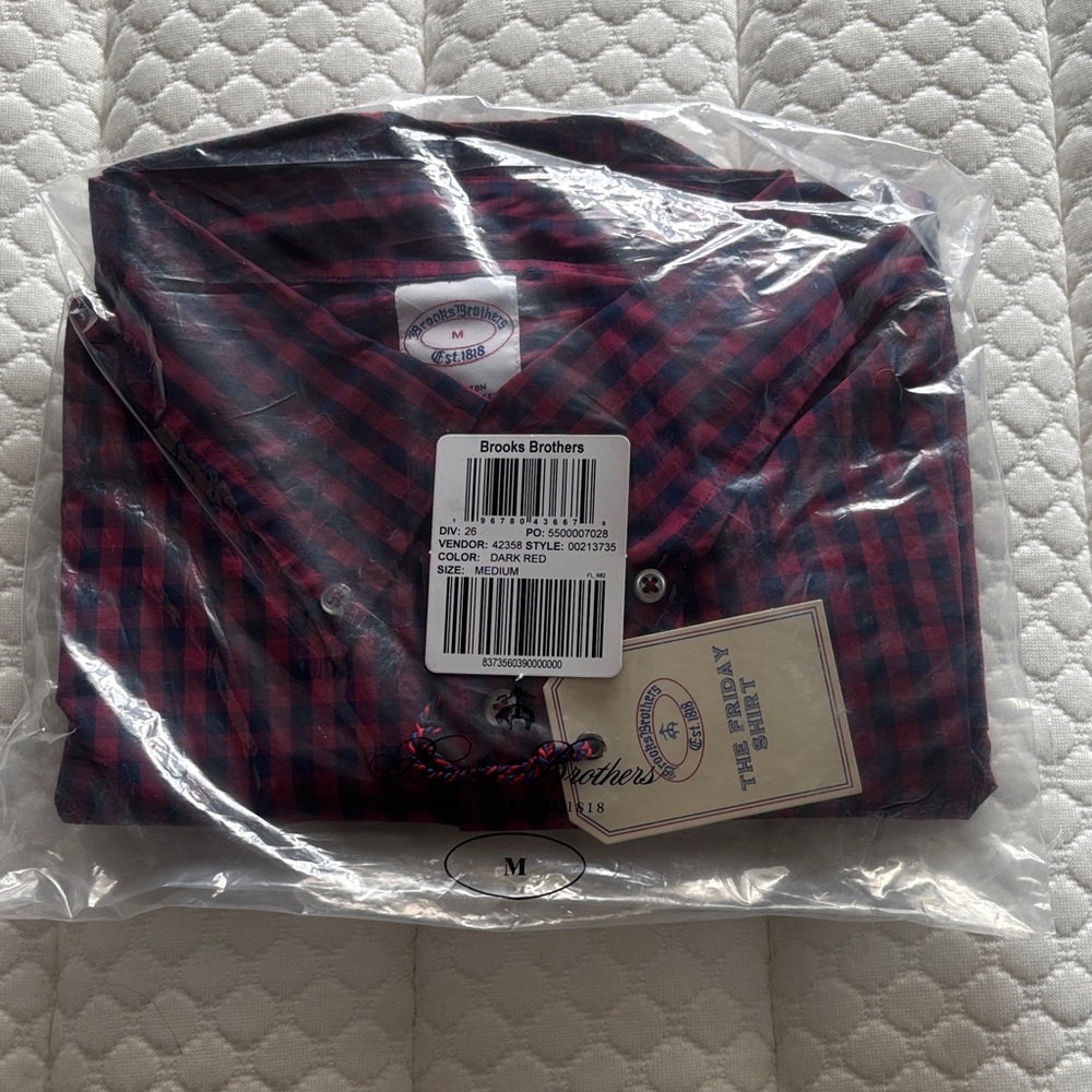 Brooks Brothers Men's Navy and Red Plaid Shirt